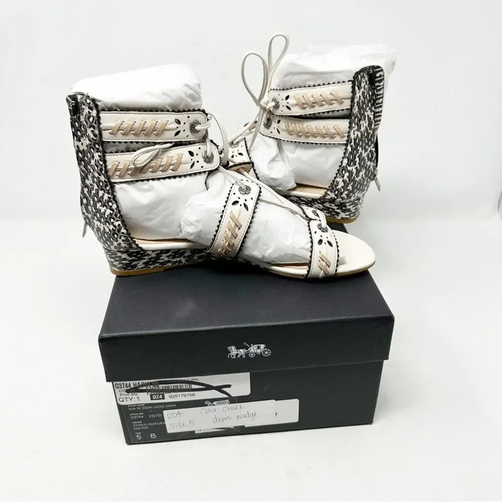COACH Via Demi Wedge Sandals Chalk NWT in Size 5